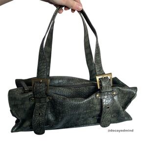 Y2K “Spring” Green Crocodile Skin Style Baguette Shoulder Bag